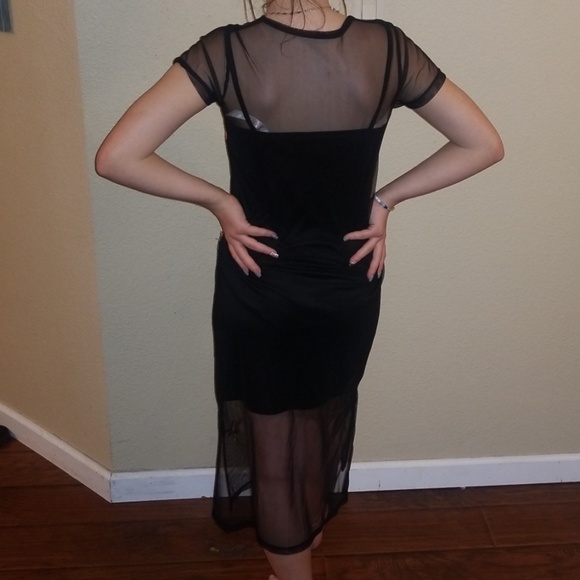 Black Mesh Floral Dress - Picture 3 of 5